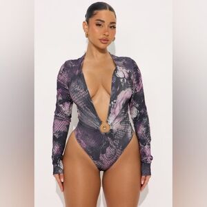 Fashion Nova Purple Floral Bodysuit